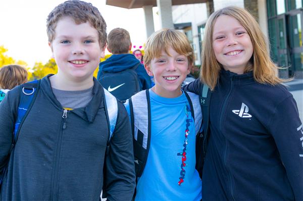 Students walking to school for National Walk to School Day.